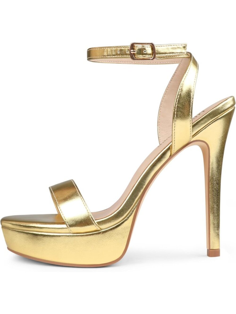 Women's Gold Matte Open Toe Platform Stiletto Ankle Buckle Strap Heels Sandals